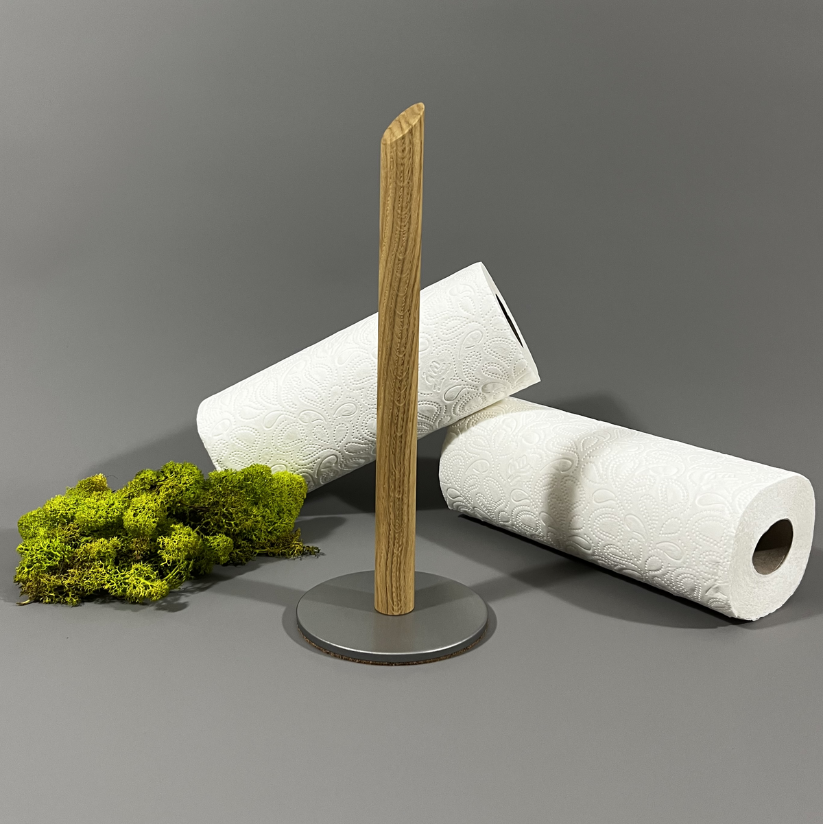 Küchenrollenhalter aus Holz - Metallfuß in Silbergrau