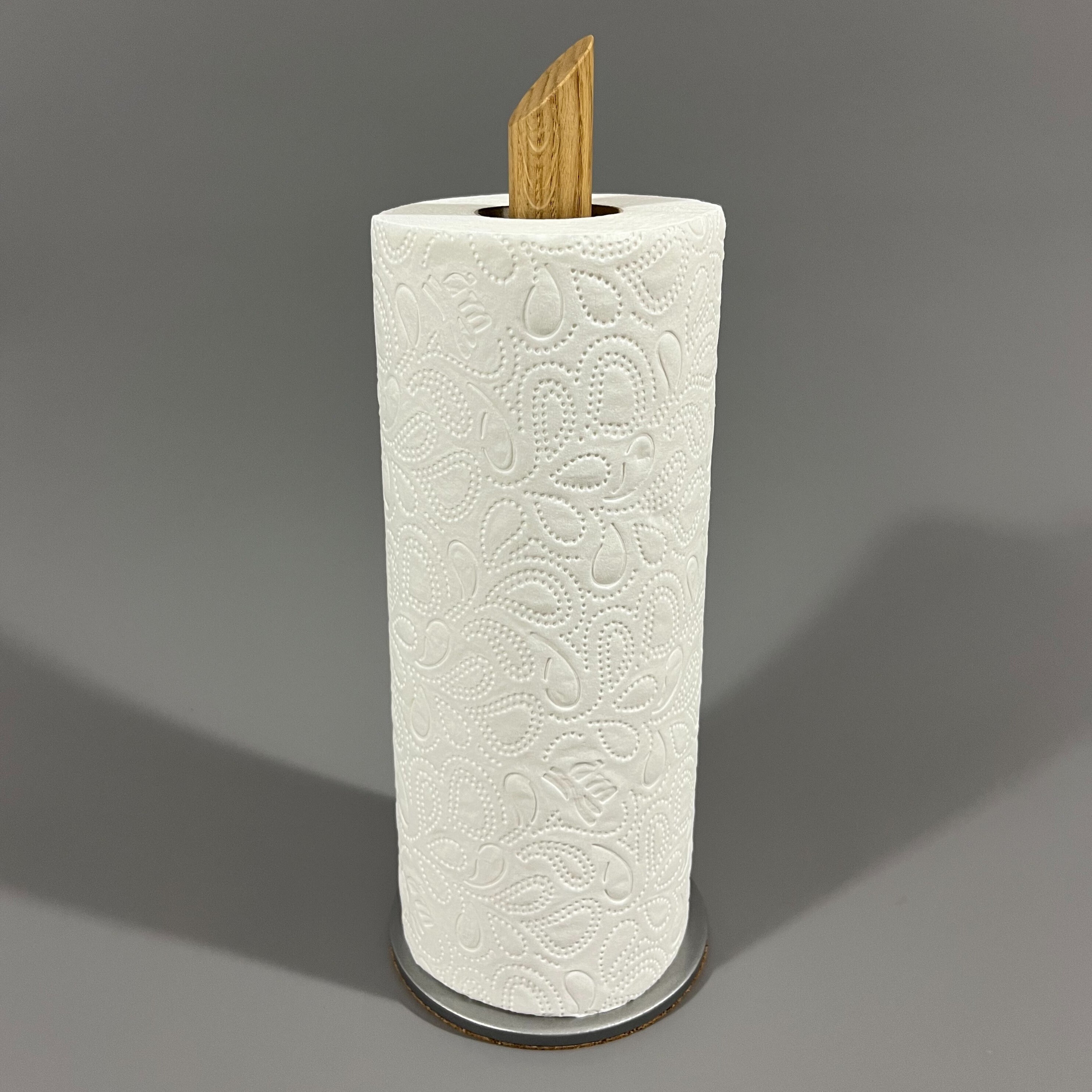 Küchenrollenhalter aus Holz - Metallfuß in Silbergrau