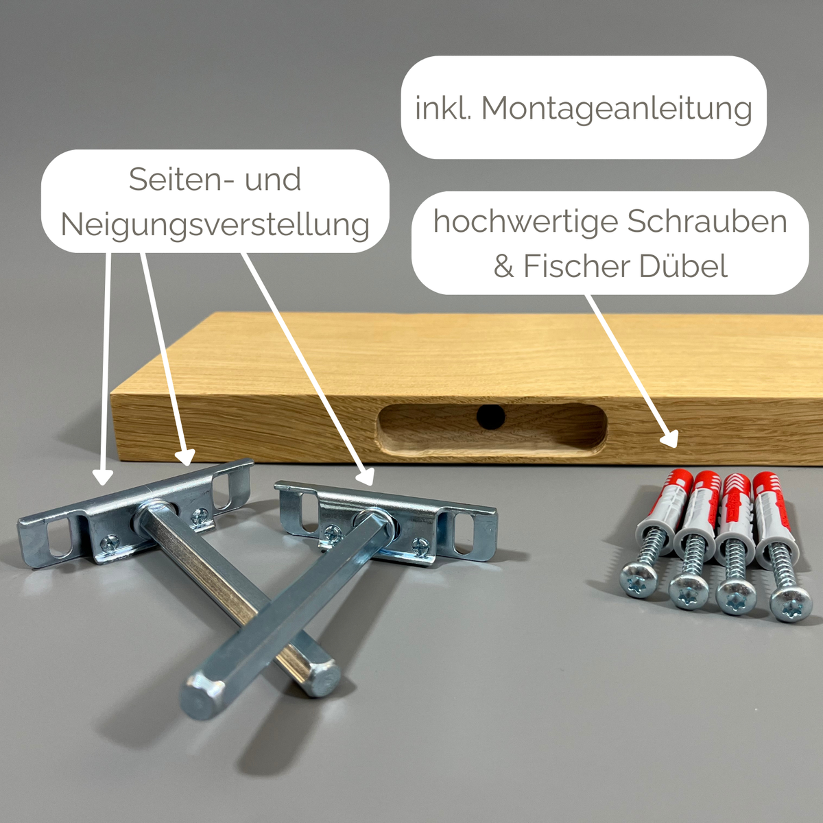 Schwebendes Massivholz Wandregal aus Eiche nach Maß, Stärke 2,5cm & 3cm