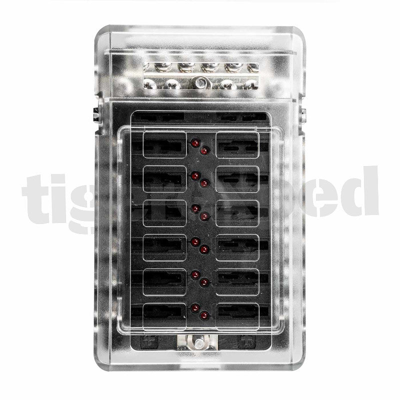 Sicherungshalter 12-fach 12/24V mit integrierter Minus-Schiene u. LED Ausfallanzeige