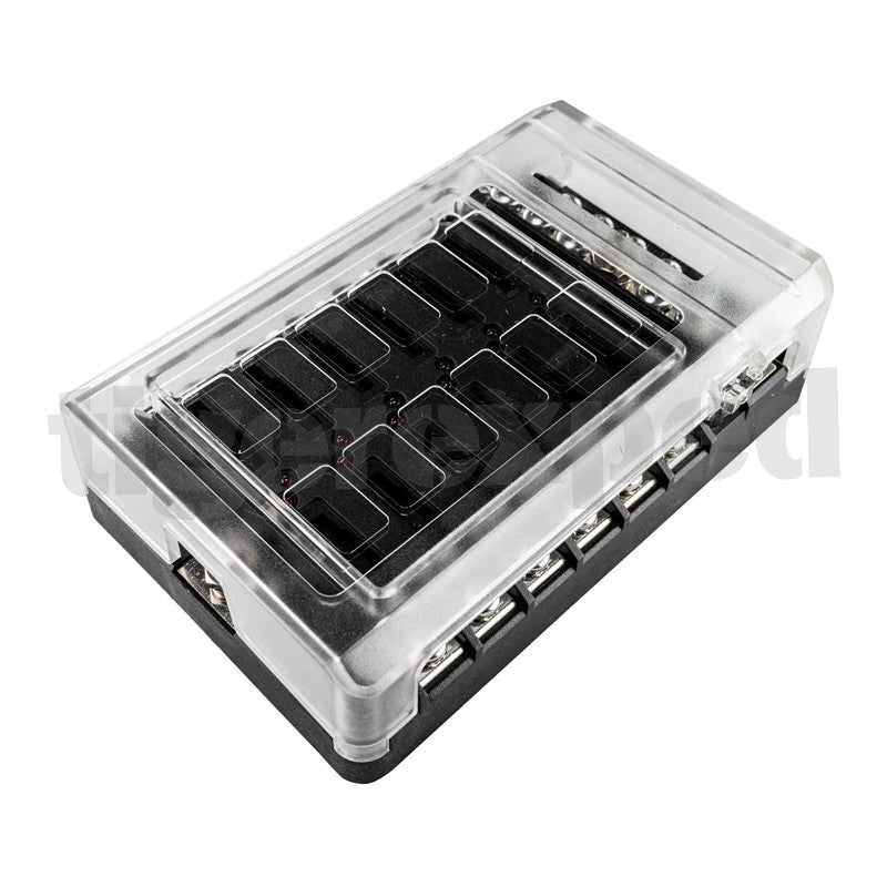 Sicherungshalter 12-fach 12/24V mit integrierter Minus-Schiene u. LED Ausfallanzeige