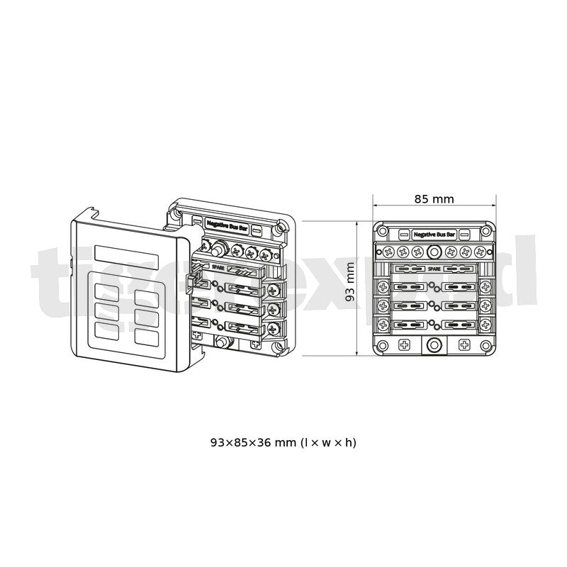Sicherungshalter 6-fach 12/24V mit integrierter Minus-Schiene u. LED Ausfallkontrolle