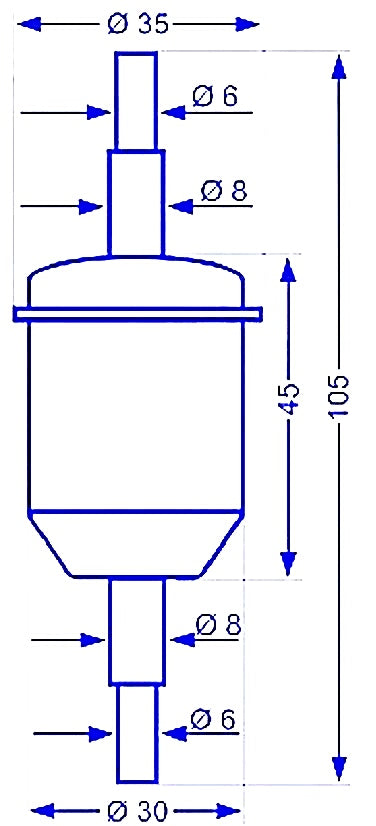 Kraftstofffilter für Schläuche mit 6 und 8 mm Innendurchmesser